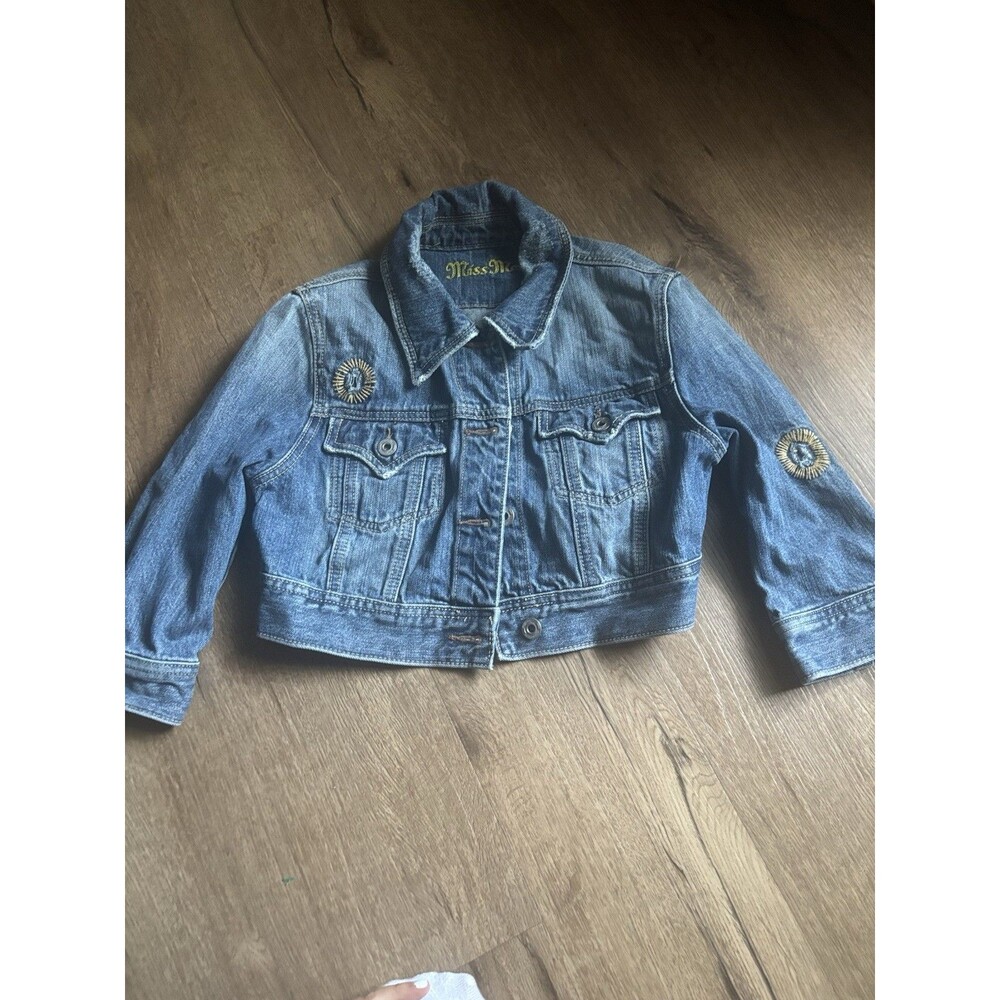 MISS ME EMBROIDERY FLORAL SEXY CROP DESIGN CUTE COACHELLA DENIM JACKET M